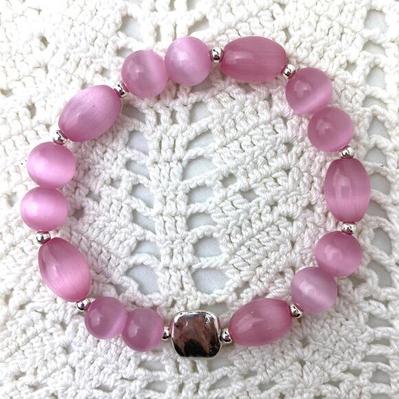 Rose Pink Glass Beaded Silver Accents Bracelet - Picture 3 of 3
